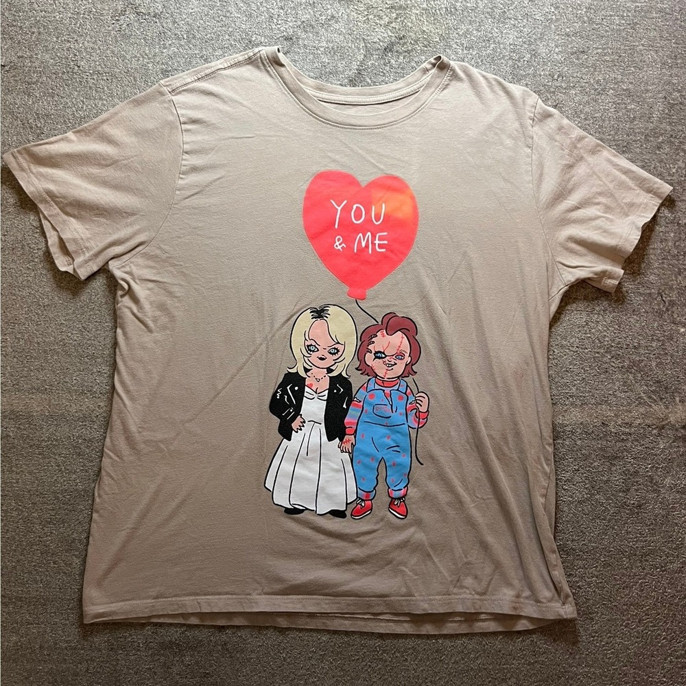 Chucky Tiffany Bride of Chucky Graphic T-Shirt Tan Mens Large Mad Engine